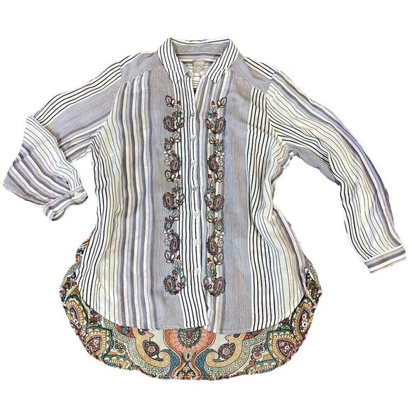 Chico's Striped Medallion Tunic Sz 2P (12/14P) Mixed Media Embroidered 294C - Picture 3 of 11